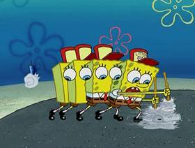 Screenshots from the 2004 United Plankton Pictures cartoon SpongeBob Meets the Strangler