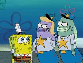 Screenshots from the 2004 United Plankton Pictures cartoon SpongeBob Meets the Strangler