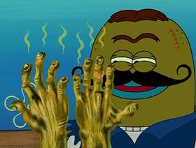 Screenshots from the 2004 United Plankton Pictures cartoon SpongeBob Meets the Strangler