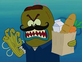 Screenshots from the 2004 United Plankton Pictures cartoon SpongeBob Meets the Strangler