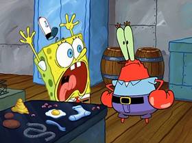 Screenshots from the 2005 United Plankton Pictures cartoon Fear of a Krabby Patty