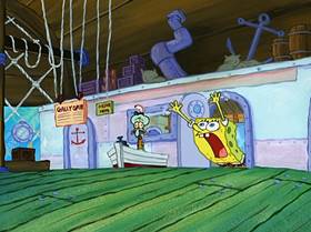 Screenshots from the 2005 United Plankton Pictures cartoon Fear of a Krabby Patty