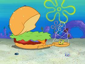 Screenshots from the 2005 United Plankton Pictures cartoon Fear of a Krabby Patty