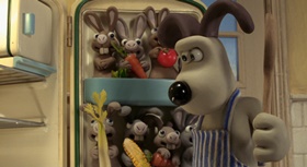 Screenshots from the 2005 Aardman cartoon The Curse of the Were-Rabbit