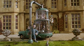 Screenshots from the 2005 Aardman cartoon The Curse of the Were-Rabbit