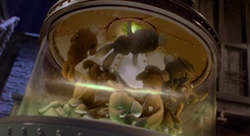 Screenshots from the 2005 Aardman cartoon The Curse of the Were-Rabbit