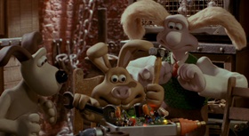 Screenshots from the 2005 Aardman cartoon The Curse of the Were-Rabbit