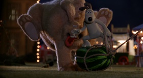 Screenshots from the 2005 Aardman cartoon The Curse of the Were-Rabbit