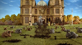 Screenshots from the 2005 Aardman cartoon The Curse of the Were-Rabbit