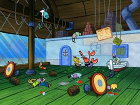 Screenshots from the 2009 United Plankton Pictures cartoon Stuck in the Wringer