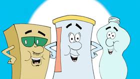 Screenshots from the 2009 Focus Design, Inc. cartoon The Trash Can Band