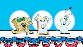 Screenshots from the 2009 Focus Design, Inc. cartoon The Trash Can Band