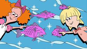 Screenshots from the 2009 Focus Design, Inc. cartoon Fat Cat Blue: The Clean Rivers Song