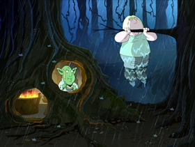 Screenshots from the 2010 Fuzzy Door Productions cartoon Something, Something, Something, Dark Side