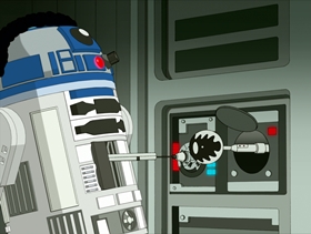 Screenshots from the 2010 Fuzzy Door Productions cartoon Something, Something, Something, Dark Side