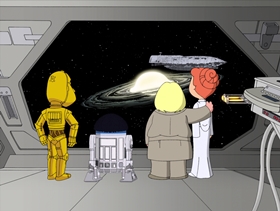 Screenshots from the 2010 Fuzzy Door Productions cartoon Something, Something, Something, Dark Side