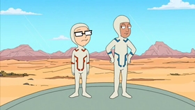 Screenshots from the 2010 Fuzzy Door Productions cartoon There Will Be Bad Blood