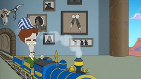 Screenshots from the 2010 Fuzzy Door Productions cartoon There Will Be Bad Blood