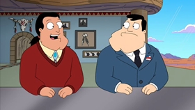 Screenshots from the 2010 Fuzzy Door Productions cartoon There Will Be Bad Blood