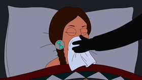 Screenshots from the 2010 Fuzzy Door Productions cartoon There Will Be Bad Blood