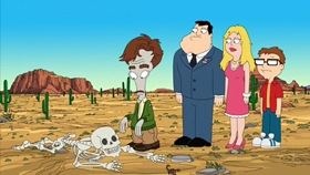 Screenshots from the 2010 Fuzzy Door Productions cartoon There Will Be Bad Blood