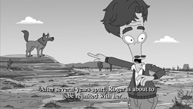 Screenshots from the 2010 Fuzzy Door Productions cartoon There Will Be Bad Blood