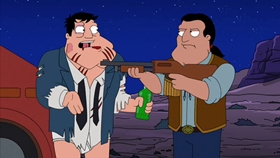 Screenshots from the 2010 Fuzzy Door Productions cartoon There Will Be Bad Blood