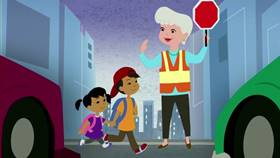 Screenshots from the 2013 Disney Educational Productions cartoon Safety Smart On the Go!: Pedestrians