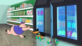 Screenshots from the 2018 Warner Bros. Television cartoon Porky