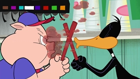 Screenshots from the 2018 Warner Bros. Television cartoon Porky