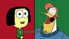 Screenshots from the 2019 Disney Television Animation cartoon Doof sings Deck the Halls