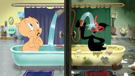 Screenshots from the 2020 Warner Bros. Television cartoon Shower Shuffle