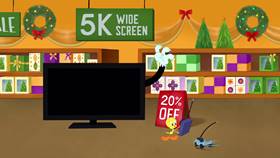 Screenshots from the 2020 Warner Bros. Television cartoon Holiday Purrchase