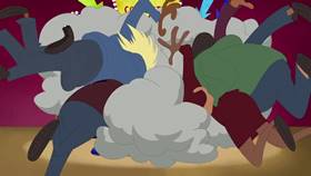 Screenshots from the 2020 Warner Bros. Television cartoon Holiday Purrchase