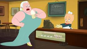 Screenshots from the 2021 Warner Bros. Television cartoon Daffuccino