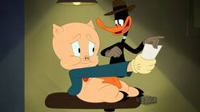 Screenshots from the 2021 Warner Bros. Television cartoon The Case of Porky