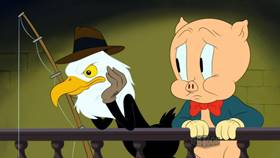 Screenshots from the 2021 Warner Bros. Television cartoon The Case of Porky