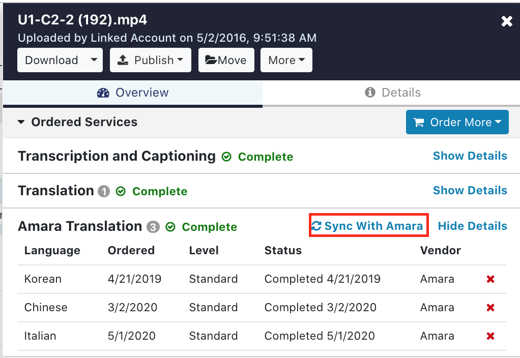 Amara Translation update 3Play Media file