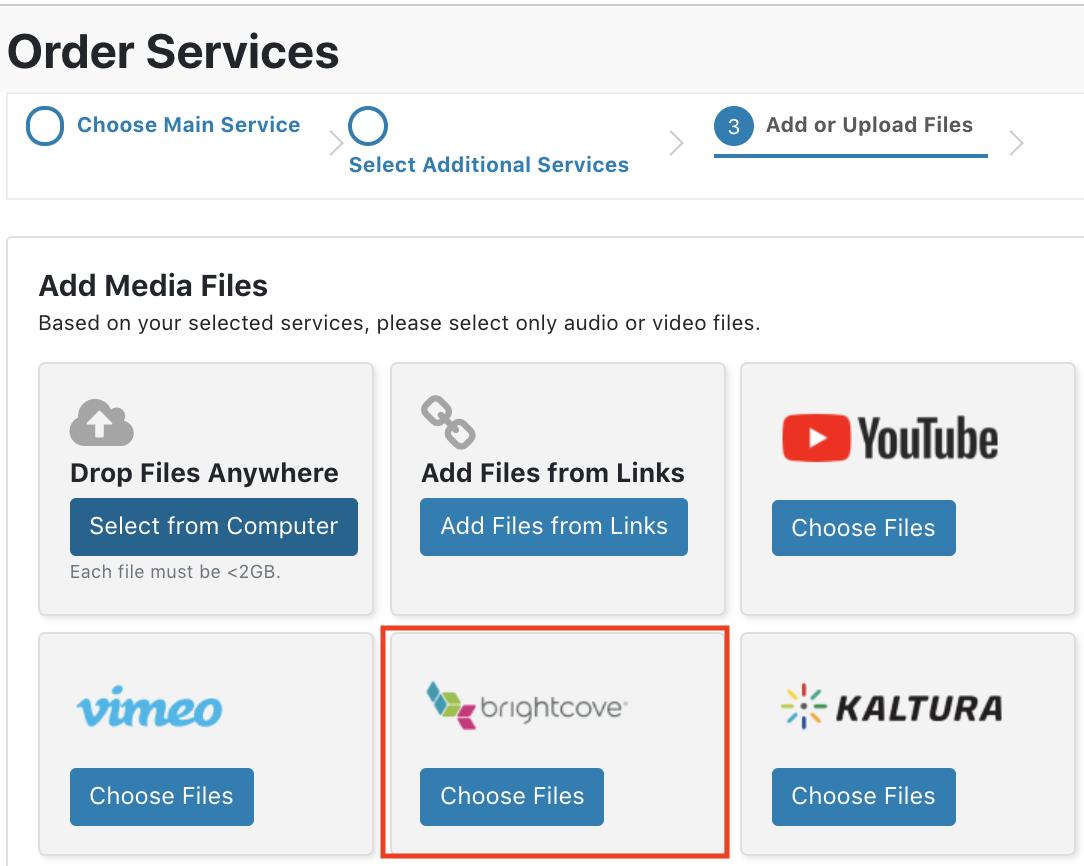 select Brightcove videos to upload