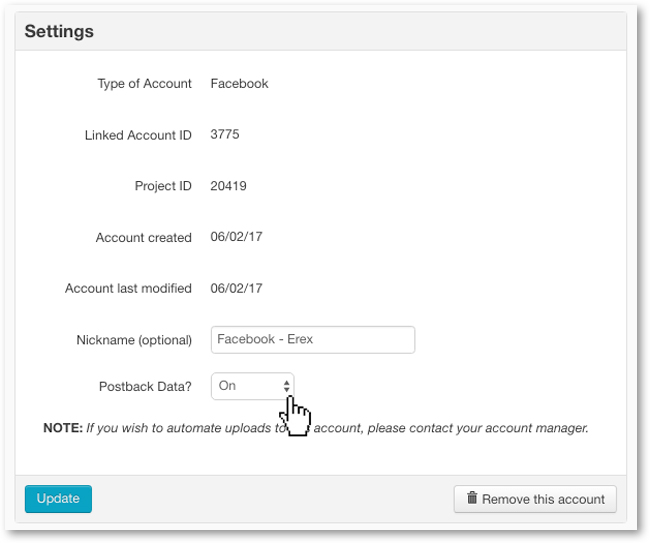 Turn on auto postback for Facebook account
