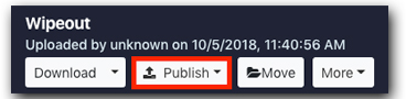 Image of button bar on top of 3Play Media file. Publish button highlighted