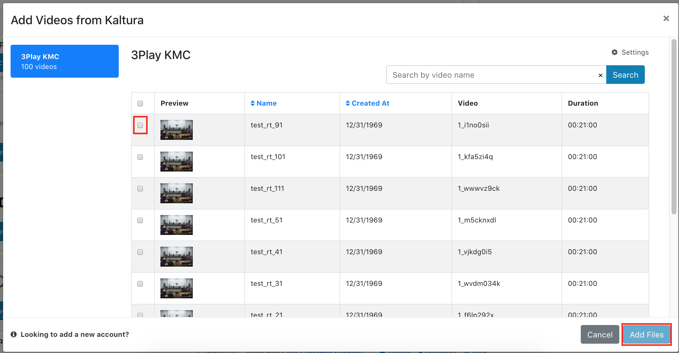 Select Kaltura videos for captioning