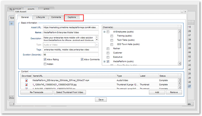 MediaPlatform: Add Captions and Transcripts to Assets Manually – 3Play ...