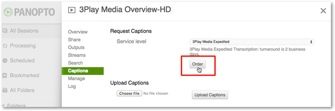 Order Captions for Panopto video