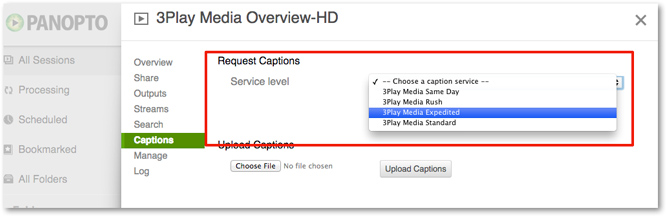 Closed Captions turnaround options for Panopto requests
