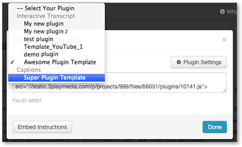 Select Captions Plugin From Drop Down Menu