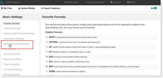 Audio Description Settings