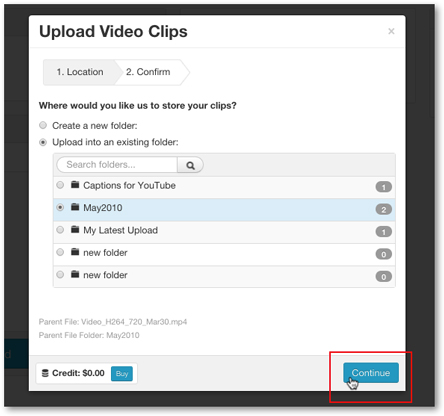 Choose folder for video clip captions