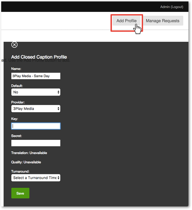 Click Add Profile Button