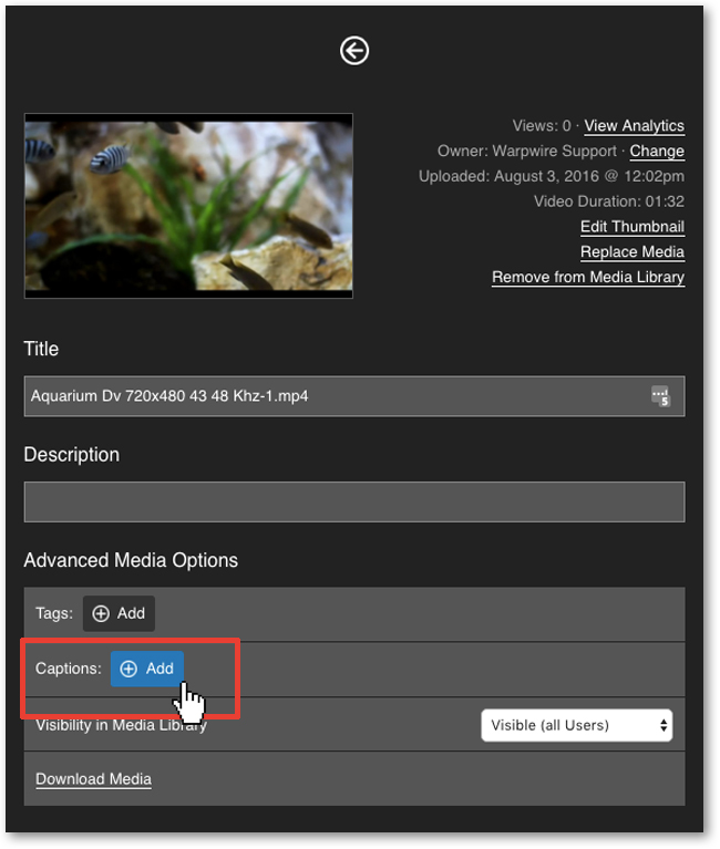 Click the Add Button Next to Captions